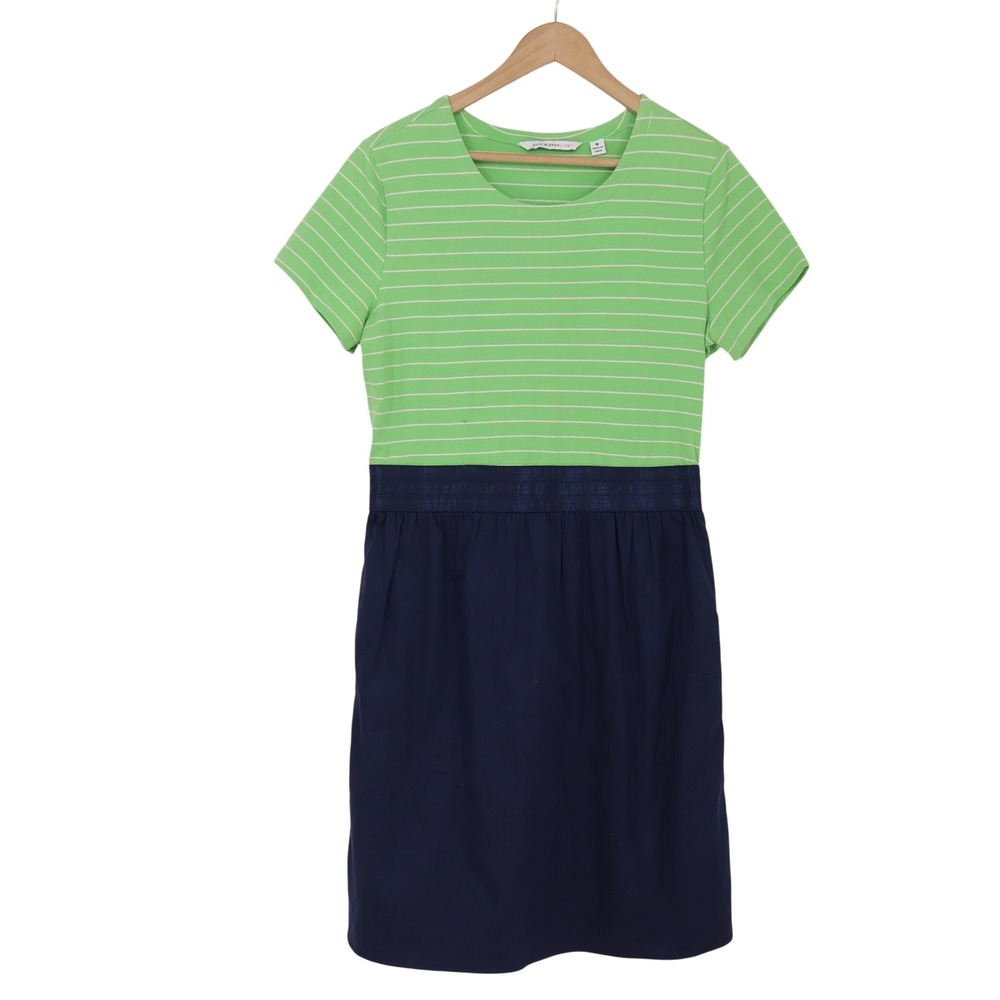 Isaac Mizrahi Live! Dress Womens M Mixed Media Green Navy Blue Striped Excellent